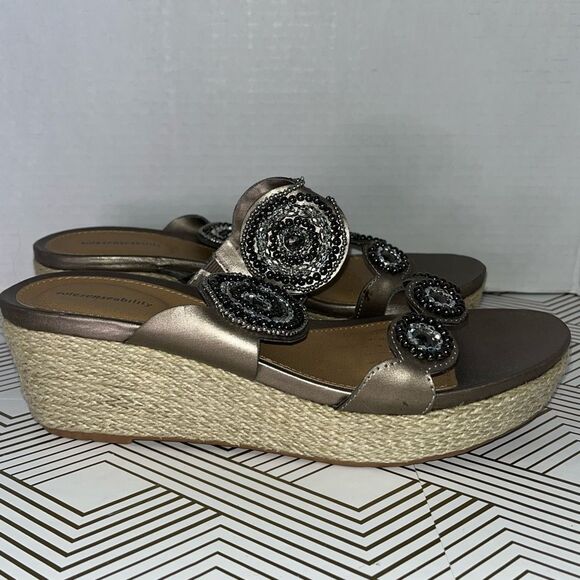 Solesenseability Womens Sandals Sz 8 Gold Kohl's Espadrille‎ Wedge Beaded Fairy - Picture 1 of 11
